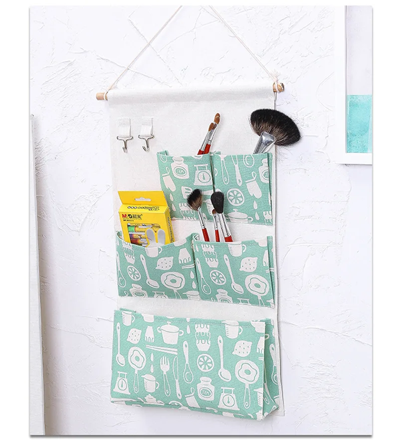 Five Pocket Storage Bag Hanging Bag Fabric Hanging Storage Bag Hook Storage Bag Wardrobe Door after Hanging Storage Bag