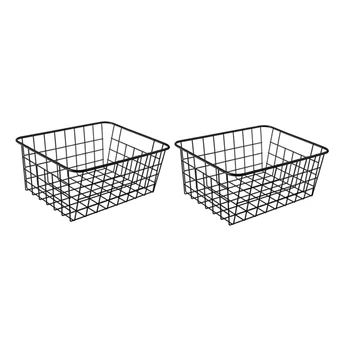 

Household Iron Storage Basket Kitchen Bedroom Sundries Snack Storage Basket Black