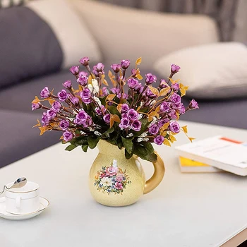 

Artificial Roses Bouquet,Fake Flowers for Home Decoration,Used for Home Office Table Wedding Purple 4 Bunchesof Flowers
