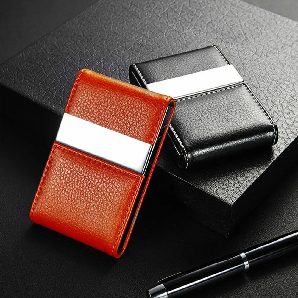 2019 New Men PU Leather Double Open Card Case Stainless Steel Business Holder Solid Color Travel Package Gifts | Багаж и сумки