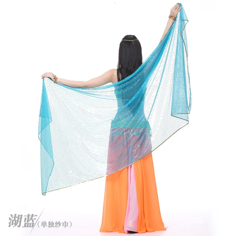 turquoise blue Танцующая девушка 210x95 см подчеркивает ручной шарф танец живота блестка ручной шарф танец живота танцевальный шарф танцевальная пряжа - Цвет: turquoise blue