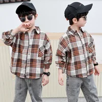 IENENS Kids Plaid Shirt Long Sleeve Checked Blouse Boy Girl Casual Shirts Coat Loose Cotton Tops All-match Spring Outwear