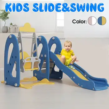 

4 IN 1 Kids Slides And Swing Child Home Playground Plastic Slides Indoor Eco-friendly Slider with Swing Basketball Hoop Kid Gift