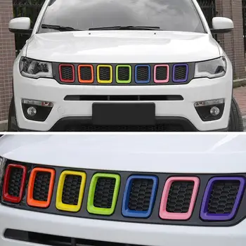 

7Pcs Front Grilles Cover Frame Trim For Jeep Compass 2017 2018 ABS Exterior Colorful