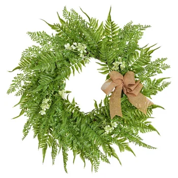 

19.6 inch Wreath for Front Door with Knotted Bow, Handcrafted Wicker Rattan Loop Frame - Faux Home Decorative Display - Rustic,