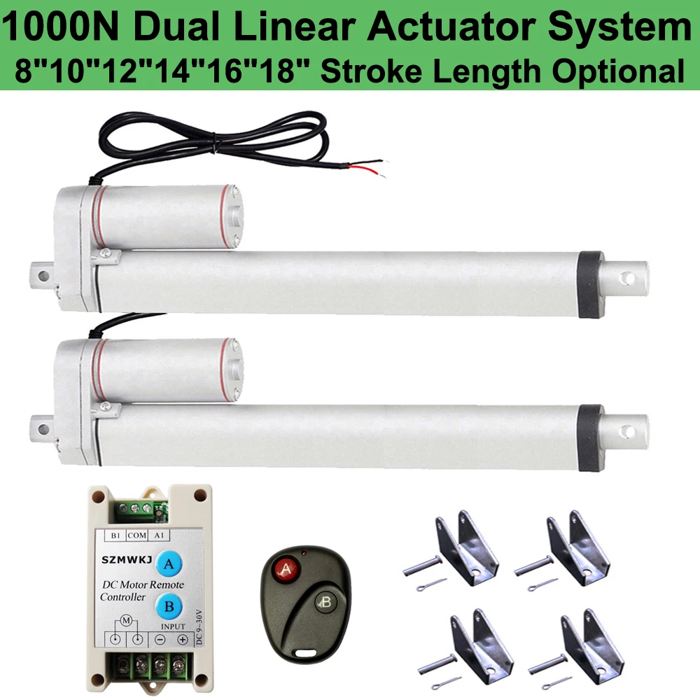 2 комплекта 1000N DC 12V Двойная система линейного привода-8 &quot-18&quot ход 14 мм/сек.