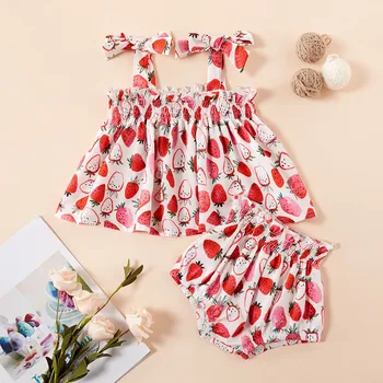 

2020 Summer Baby Girl Outfit Baby Clothes New Rompers Clothing Fashion Cute Cherry Prints Kids Clothing Toddler Girl Clothes Set