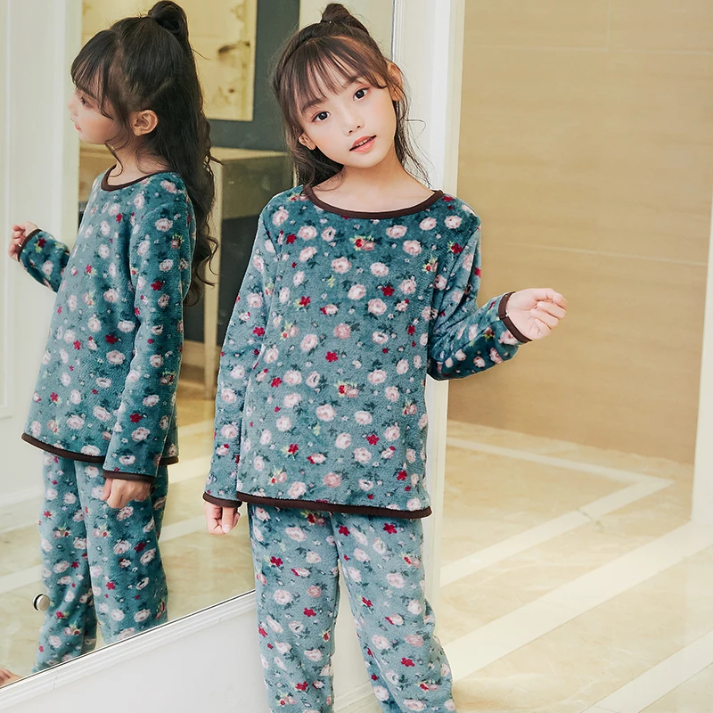 Winter Children Warm Pajamas Thicken Flannel Sleepwear Girls Loungewear Cartoon Coral Fleece Kids Pijamas Suit Casual Homewear - Цвет: R B cui hua