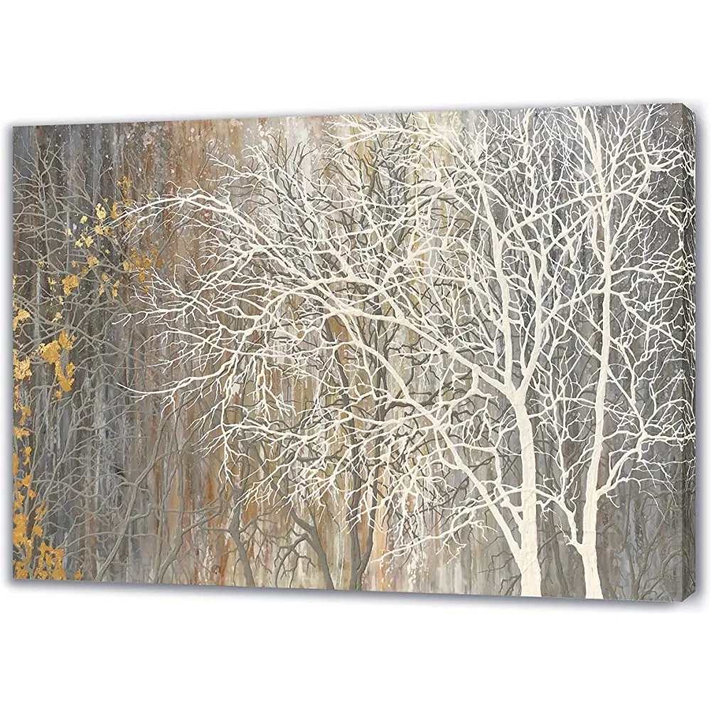 Yihui Arts White Birch Trees Painting 3D Canvas Art On Abstract Artwork Wood Inside Framed Hanging Wall Decoration | Дом и сад