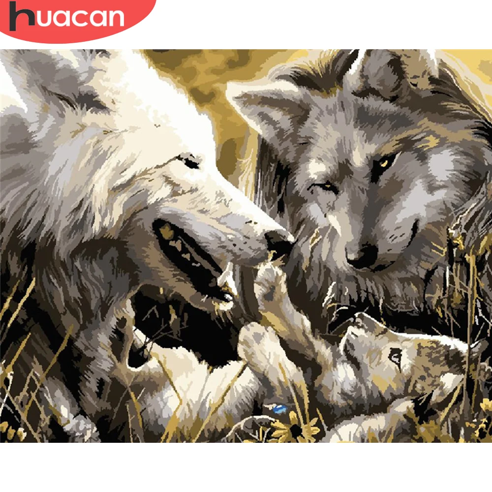 HUACAN Oil Painting By Number Wolf Drawing On Canvas Gift DIY Pictures Numbers Animal Kits Hand Painted Paintings Home Decor | Дом и сад