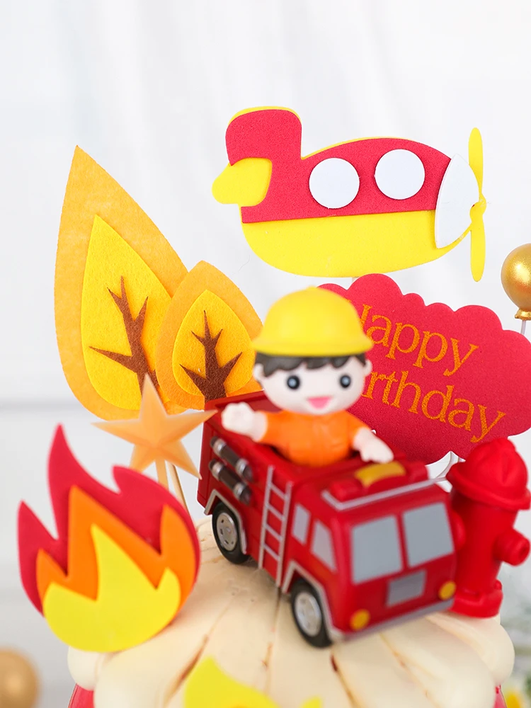 Décorations Gâteau Camion De Pompier - 5 Figurines PVC Pour Anniversaire Thème Pompier, Décoration Fête, Jouet Enfant