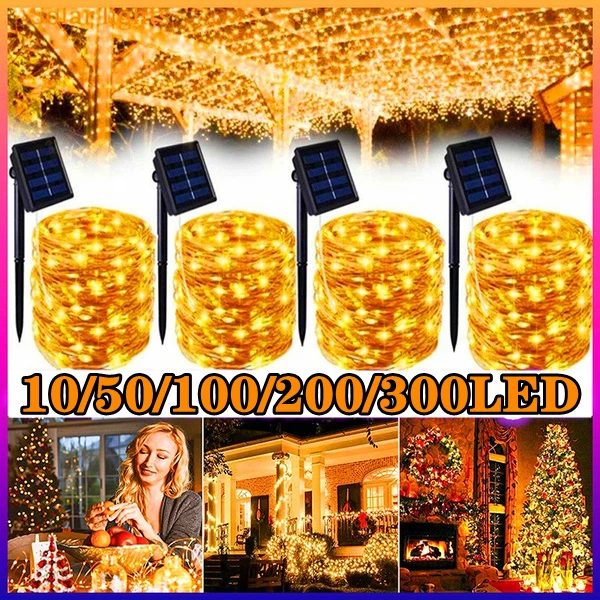Solar LED Outdoor String Lights Waterproof Fairy Lights Holiday Party Christmas Wedding Decoration 10/50/100/200/300 Led Light