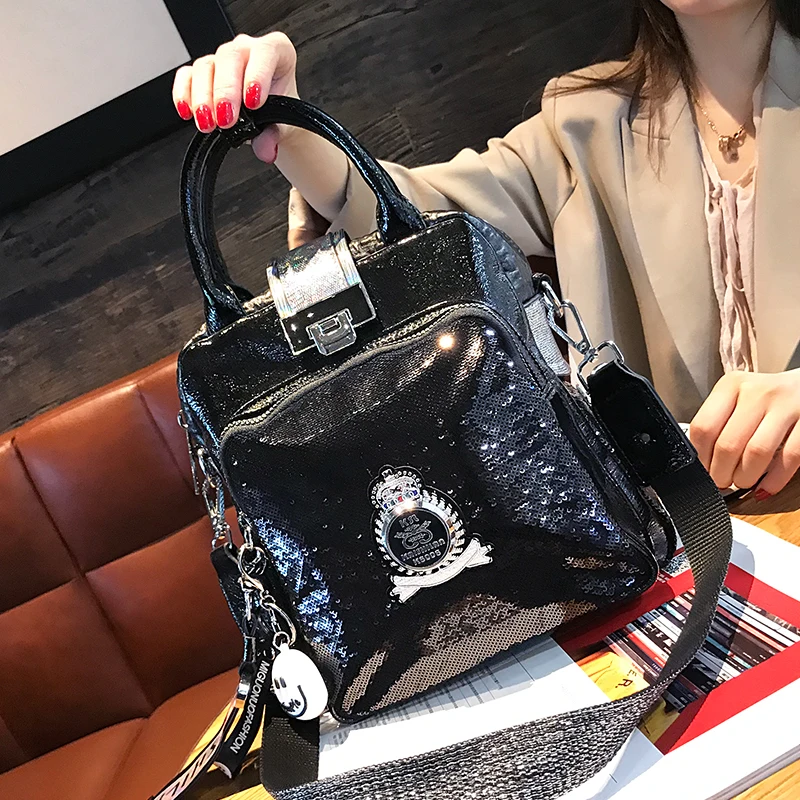 

Luxury Fashion Diamonds Sequined Bag Women Backpack Genuine Leather Ladies Shoulder Bag Female Portable Handbags tote Bags