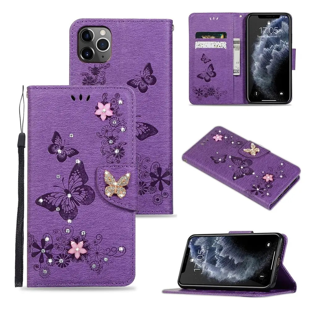 Кожаный бумажник LAPOPNUT с бабочкой, флип-чехол для IPhone 11 Pro Xs Max Xr X 8 7 Plus 6 6s 5 S 5 SE, роскошные блестящие стразы