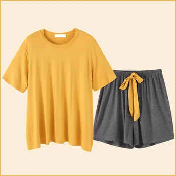 

Modal Pajamas Female Summer Two-Piece Set Outer Wear Contrast Color Sports Modal Tracksuit Women's Summer Can Go out Casual