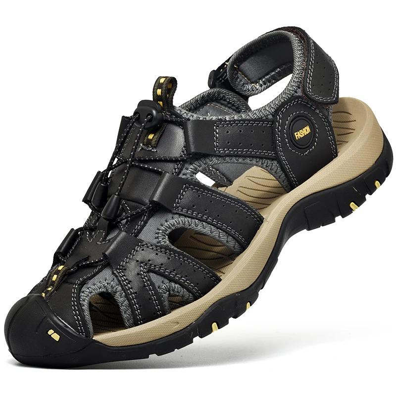 Verano de cuero genuino sandalias de los hombres antideslizante al aire libre zapatos casuales de los hombres zapatos 2021 de cuero de los hombres de moda de playa de agua zapatos de gran tamaño 38-48