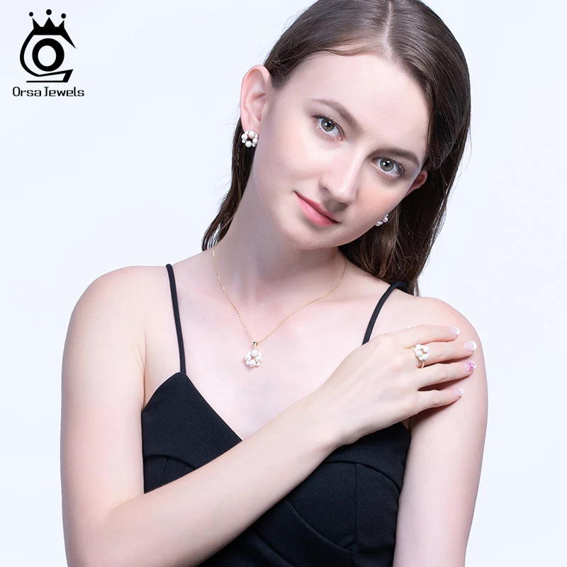 ORSA JEWELS S925 серьги-гвоздики в виде цветка с искусственным жемчугом новые серьги из стерлингового серебра с жемчугом женские изысканные ювелирные изделия SE212