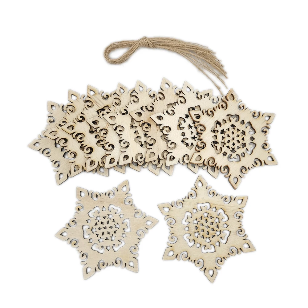 10pcs Wooden Snowflake Hanging DIY Crafts Christmas Tree Ornaments Wood Handmade Home Decor | Дом и сад