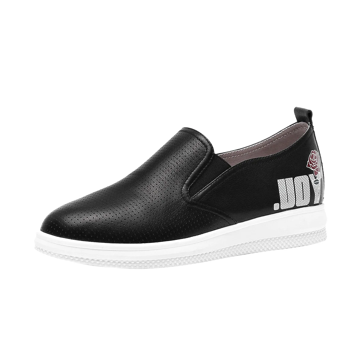 

Network Red Spring Summer New Style inside And WOMEN'S Genuine Leather Shoes round-Toe Elevator Embroidered Shoes Hollow out Wat