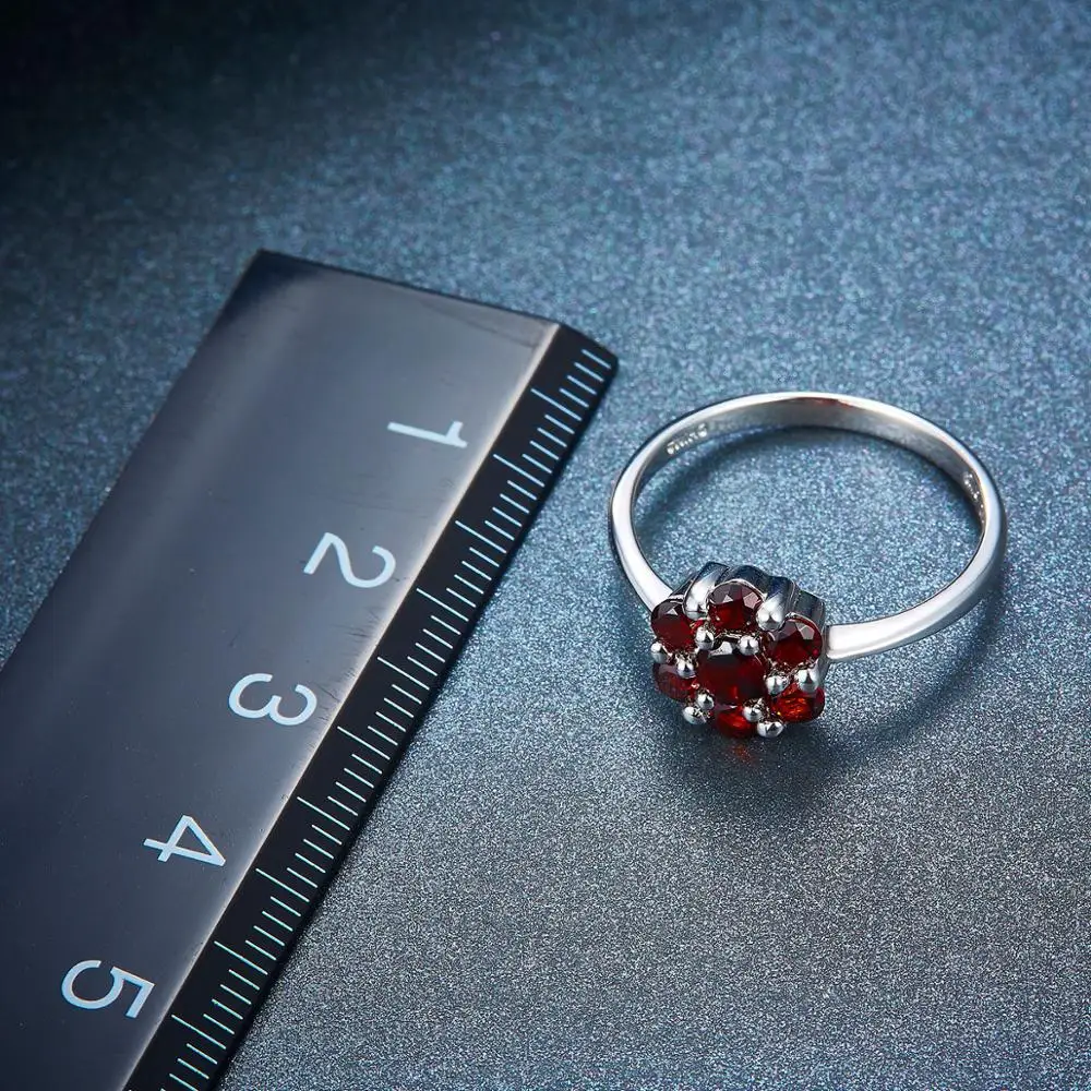 Hutang 2.4ct Красный Гранат 925 Серебряное кольцо для женщин натуральный драгоценный камень Стерлинговое серебро обручальные кольца с цветами изящное элегантное ювелирное изделие