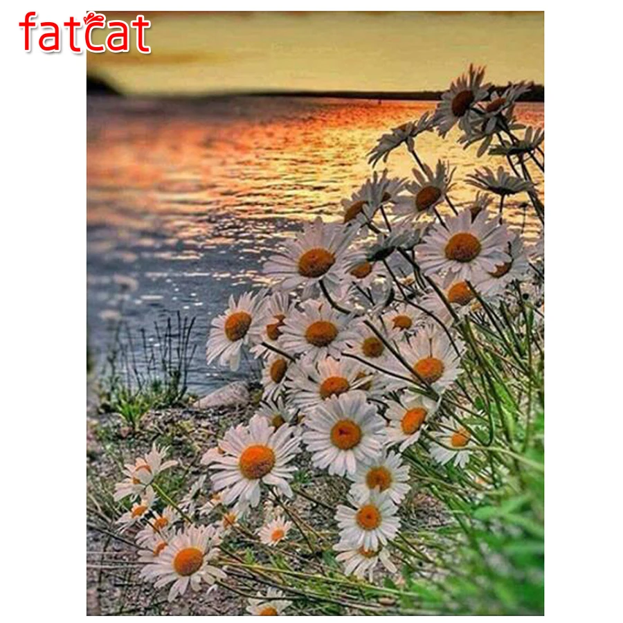 Алмазная 5d картина С закатом FATCAT вышивка с белыми маргаритками полная выкладка