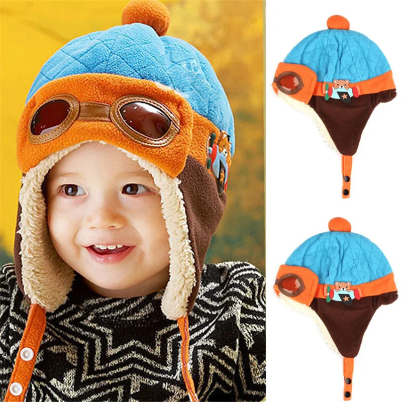 

Baby Winter Pilot Plush Thickening Ear Protection Cap Warm Cap Cute Toddlers Hat Infant Snow Playing Warm Hat