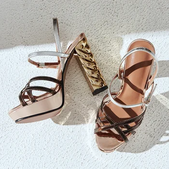 

-Round-Toe High Heel Thin Heeled Sandals Waterproof Platform Cross Straps A- line with Buckle WOMEN'S Shoes