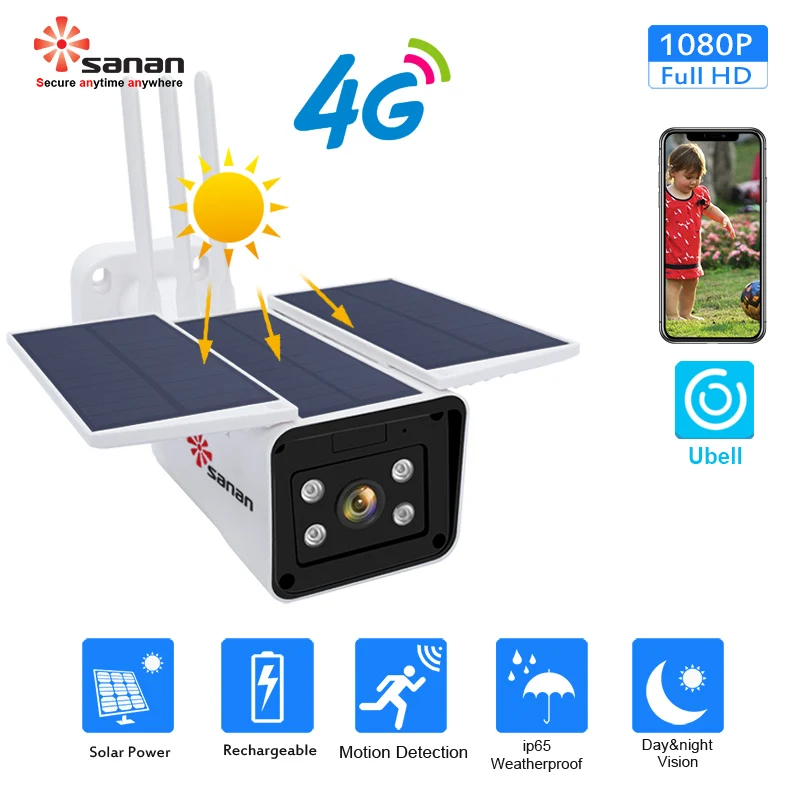 SANAN 1080P камера безопасности на солнечной батарее GSM 4G sim-карта наружный водонепроницаемый беспроводной ip-камера ночного видения встроенный аккумулятор 10400mAh