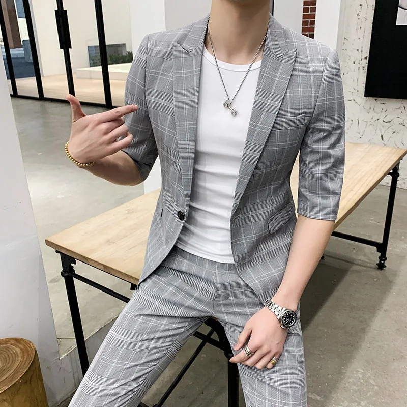 

Fashion Short-sleeved Men's Jacket 2020 New Seven-point Sleeve Suit Korean Version Of The Thin Section Handsome Small Suit