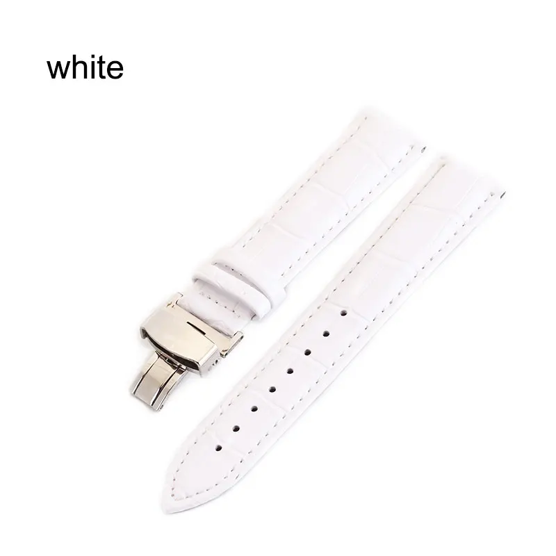 UTHAI B08 Ремешки для наручных часов из натуральной кожи 12-24 мм Универсальные часы с бабочкой и пряжкой стальной ремешок с пряжкой браслет+ инструмент - Цвет ремешка: Белый