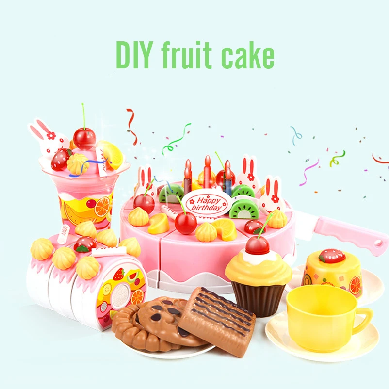 

37-75pcs Simulation Kitchen Girls Toys Cake Food DIY Pretend Play Fruit Cutting Birthday Toys For Children ABS Educational Gift