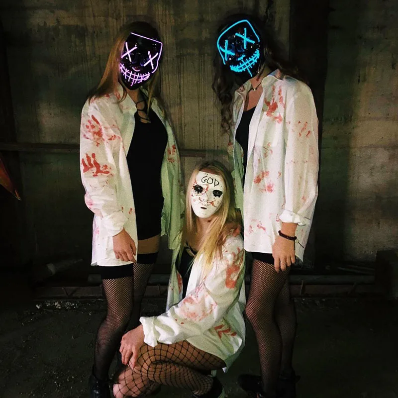 Scary Halloween Neon Mask LED Light up Mask Cosplay Glowing in The Dark Costume Halloween Face Masks for Men Women Kids