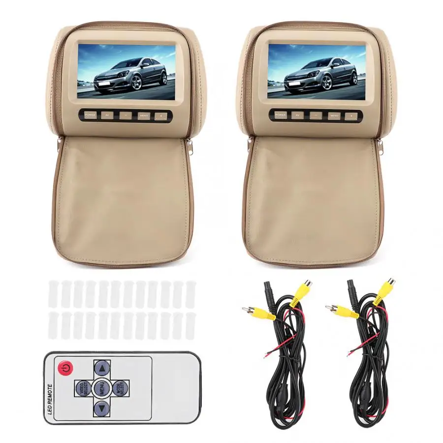 1 пара 7 в 16:9 Автомобильный подголовник монитор плеер c ЖК-экраном с застежкой-молнией крышка беспроводного управления MP5 DVD дисплей с коричневым подголовником