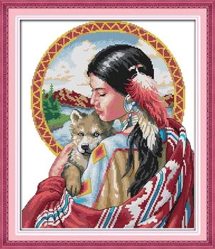 

Beautiful Indian girl Printed Canvas DMC Counted Chinese Cross Stitch Kits printed Cross-stitch set Embroidery Needlework