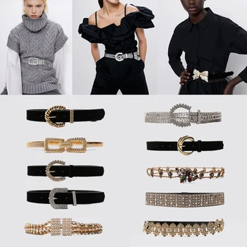 

2020 ZA Retro Crystal Belts Women Fashion Waist Chain Ceinture Bijoux New Faux Leather Dress Accessories Body Jewelry Party Gift