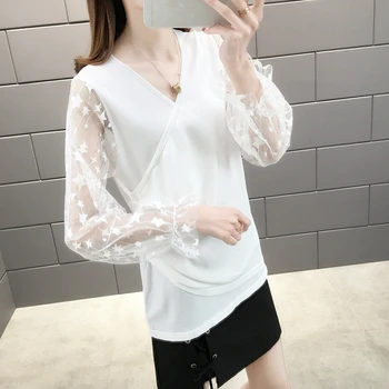 

Room 156822, Row 6, No.1 Middle] actual photo of new lace sleeve splicing cross V-neck ice linen knitwear 42