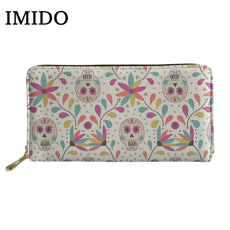 IMIDO Модный женский кошелек сумки сахарный череп печать Длинный кошелек из искусственной кожи для женщин роскошный дизайн кошельки для девочек монетница - Цвет: WLL189Z21