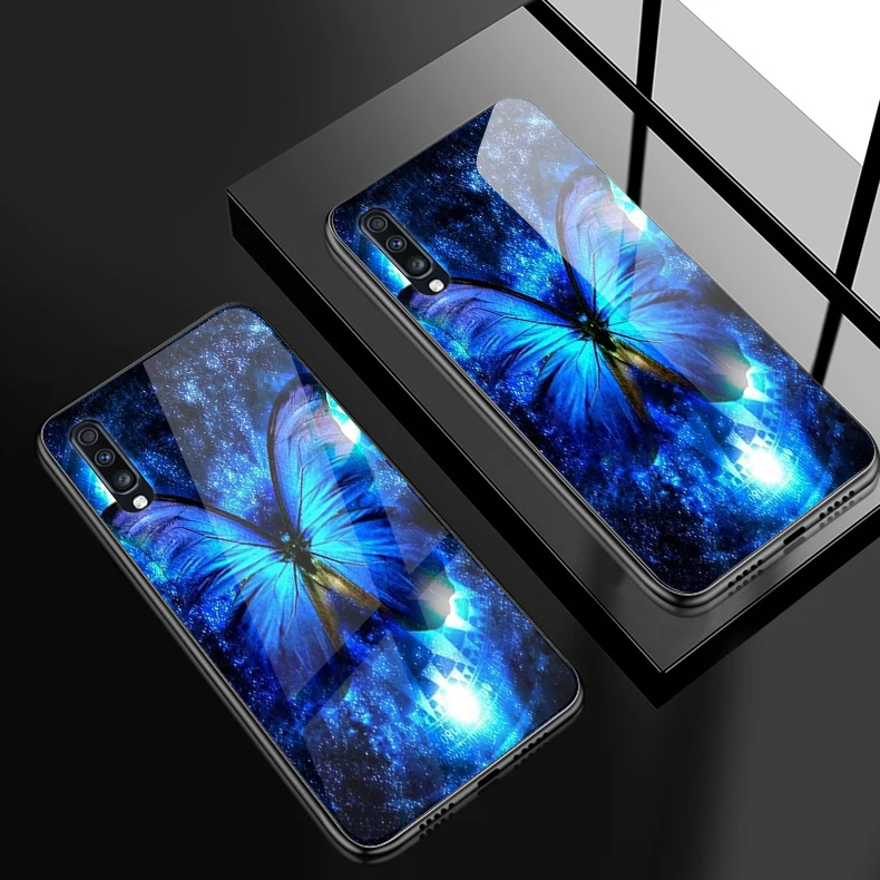 W199 Для samsung Galaxy A10 A20 A30 A40 A50 A6S A70 A8S A80 A90 закаленное Стекло чехол J4Plus M10 M20 M30 Note9 обувь с украшениями в виде цветков и бабочек в виде ракушки - Цвет: W199
