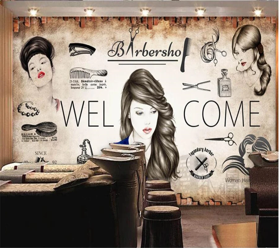 

Drop Shipping Custom Wallpaper 3d Murals Europe And America Retro Brick Wall Barber Shop Wall Papers Home Decor Wallpaper
