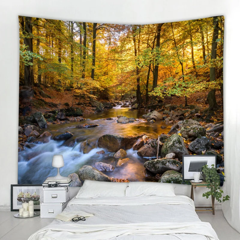 

Pebble tapestry autumn forest pebbles creek tapestry living room bedroom study decoration tapestry 7 sizes