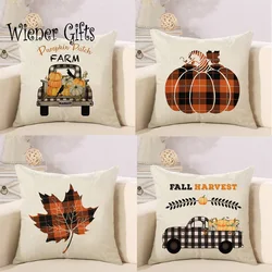 Pumpkin Pillowcase Thanksgiving Decorative Cushion Cover Letter Pillow Linen Pillow Cover Christmas Cushion Case Square 45X45cm