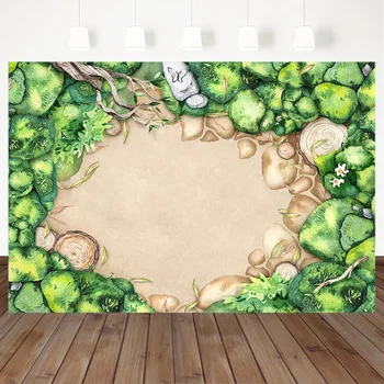 

Woodland Newborn Baby Baby Photo Props Studio Booth Background Green Moss Stone Old Stump Photography Backdrops For Photo Studio
