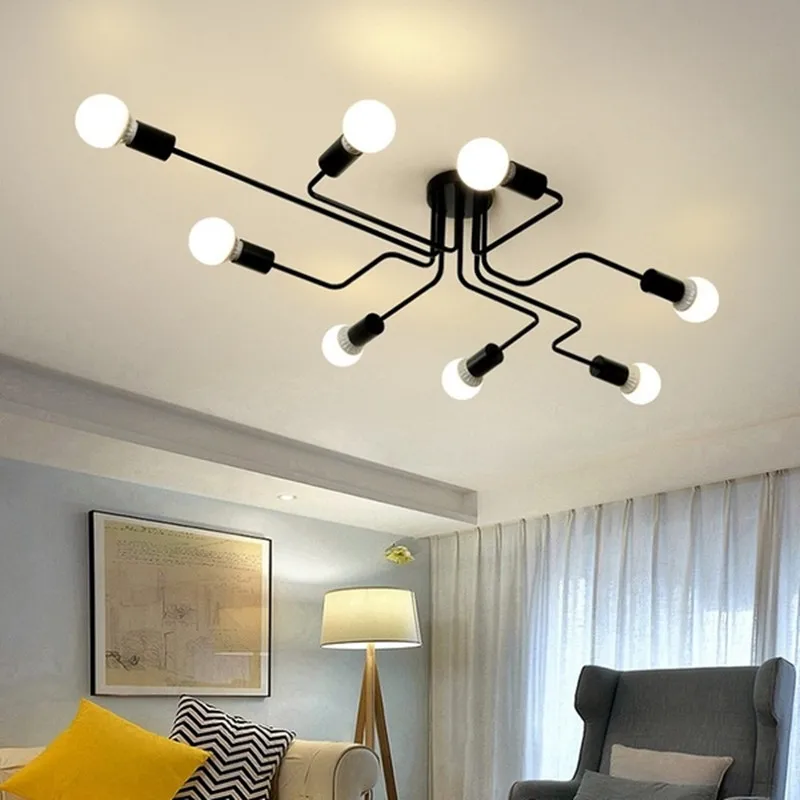 Modern Nordic Led Ceiling Chandelier Multiple Rod Wrought Iron