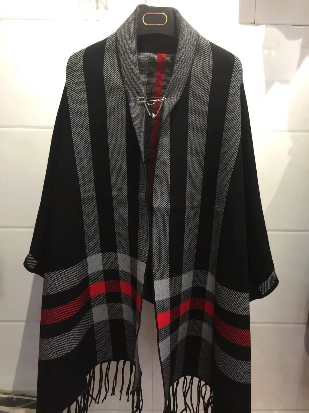 Women Autumn Long Batwing Sleeves Big Pendulum Cape Outstreet Wear Winter Knitted Striped Poncho Vintage Tassel Shawl Coat