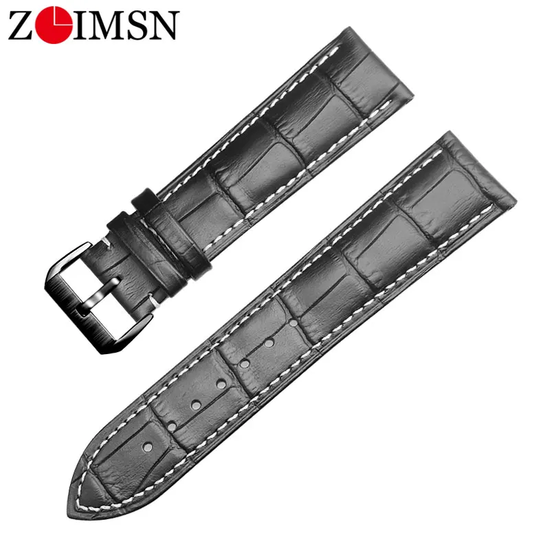 Black White Black Ремешок для часов ZLIMSN из натуральной кожи для Tissot Longines Omege huami amazfit huawei gt Gear S2 S3 универсальный ремешок для часов - Цвет ремешка: Black White Black