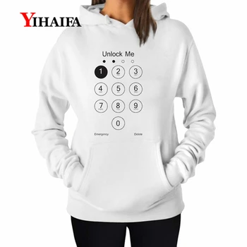 

YIHAIFA Women Sweatshirts Harajuku Printed Unlock me Letters itself Woman Hoodies Funny Long Sleeve Hooded Blouse