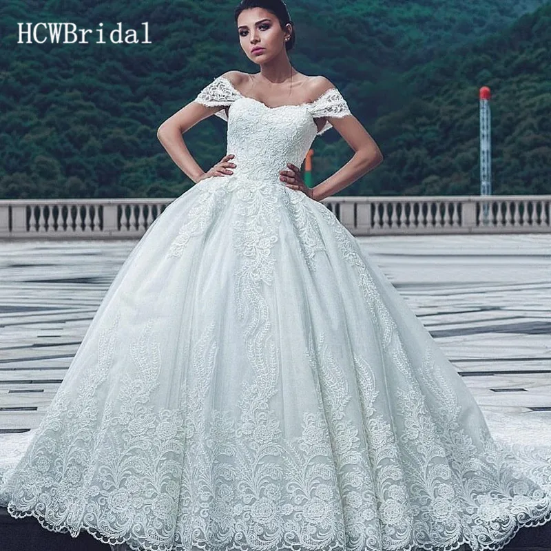 Robe De Mariee Princess великолепные свадебные кружевные платья в Дубае с открытыми плечами с коротким шлейфом роскошное арабское свадебное платье