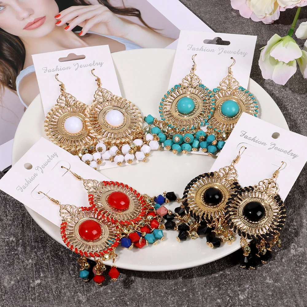 Dangle Earrings 1 Pair Vintage Ethnic Style Tassel Wedding Party Jewelry Gifts for Women Girls Rice Beads Boho Earrings Alloy Accessories