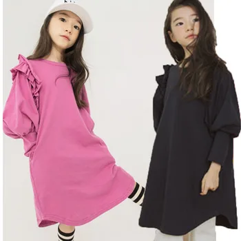 

Back to school clothes autumn teenagers kids dress for girls lantern sleeve dress girl children purple black sweatshirts dress