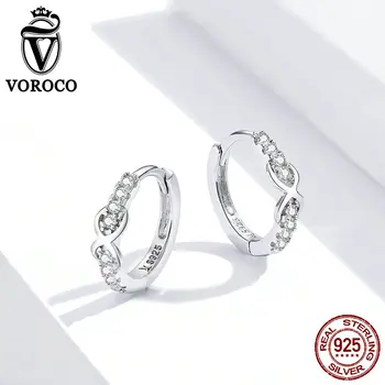 

[Add to Cart win Gift]VOROCO BKE872 Infinity Symbol Zirconia 925 Sterling Silver Hoop Earrings Brilliant Jewelry Christmas